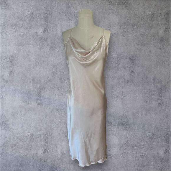 Bebe Y2K Cream Satin Cowl Neck Slip Midi‎ Dress Size Large - Picture 1 of 3